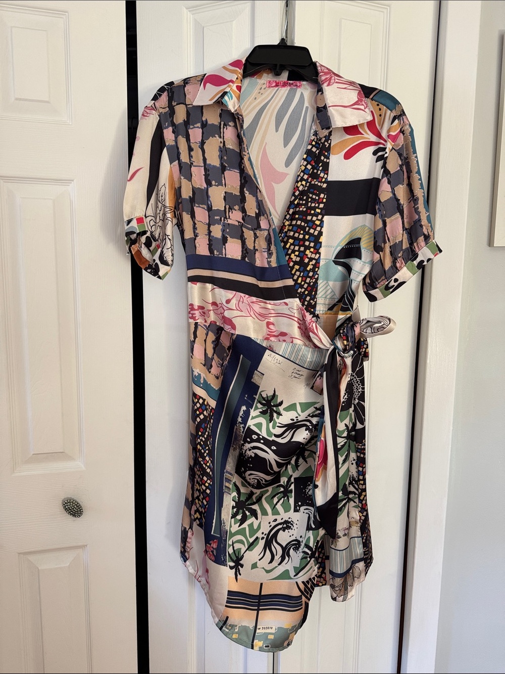 Trina Turk Multicolor Abstract Print High-Low Wrap Dress